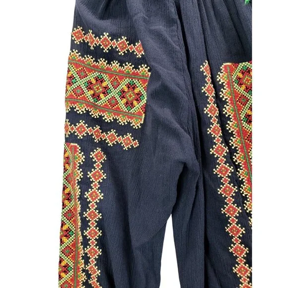 Ukrainian Traditional Blouse XXL Navy Colorful Geometric CrossStitch Embroidery - Picture 9 of 11